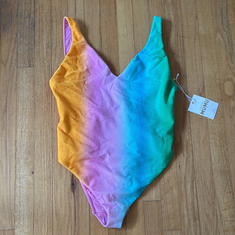 Show Me Your Mumu NWT Rainbow Swimsuit- Laguna One Piece. Ombré Contour Scrunch.